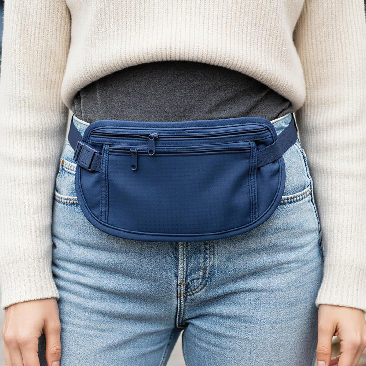 Slim Fanny Pack, Hidden Money Belt, Secure Travel Pouch Protects Cash, Cards, Passport, Travel Documents, and Smartphone, Beige
