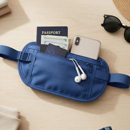 Slim Fanny Pack, Hidden Money Belt, Secure Travel Pouch Protects Cash, Cards, Passport, Travel Documents, and Smartphone, Beige