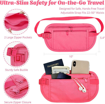 Slim Fanny Pack, Hidden Money Belt, Secure Travel Pouch Protects Cash, Cards, Passport, Travel Documents, and Smartphone, Beige