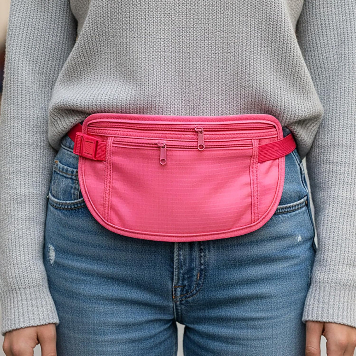 Slim Fanny Pack, Hidden Money Belt, Secure Travel Pouch Protects Cash, Cards, Passport, Travel Documents, and Smartphone, Beige
