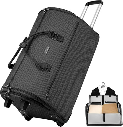93L Carry on Garment Duffle Bag with Wheels, Folding Convertible Rolling Garment Bag for Travel with Shoes Compartment, Wheeled Waterproof Suit Bag Travel for Men Women