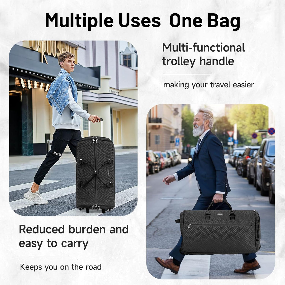 93L Carry on Garment Duffle Bag with Wheels, Folding Convertible Rolling Garment Bag for Travel with Shoes Compartment, Wheeled Waterproof Suit Bag Travel for Men Women