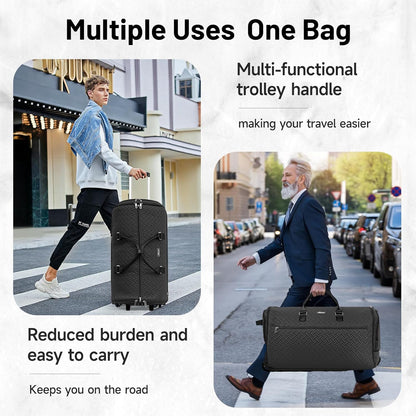 93L Carry on Garment Duffle Bag with Wheels, Folding Convertible Rolling Garment Bag for Travel with Shoes Compartment, Wheeled Waterproof Suit Bag Travel for Men Women