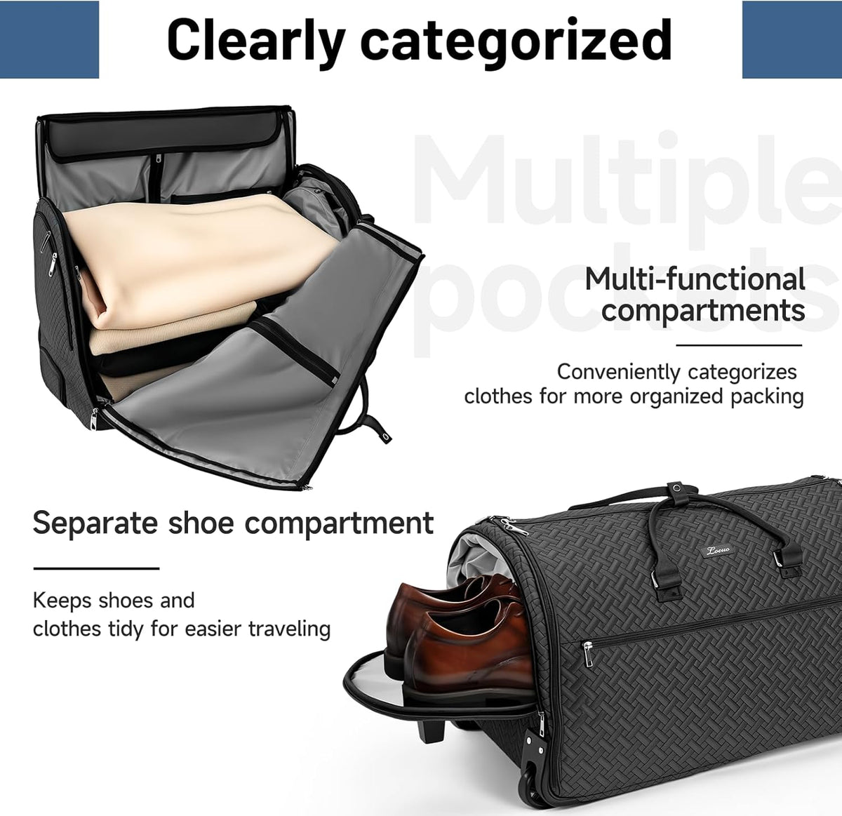93L Carry on Garment Duffle Bag with Wheels, Folding Convertible Rolling Garment Bag for Travel with Shoes Compartment, Wheeled Waterproof Suit Bag Travel for Men Women