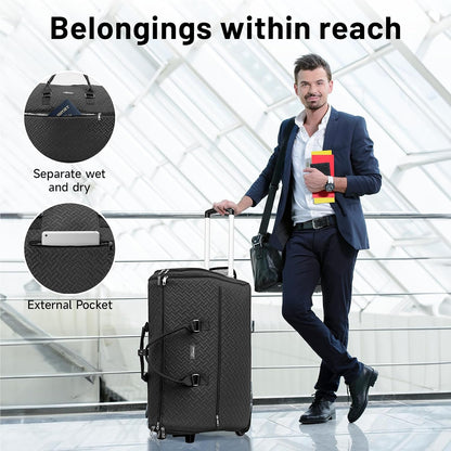 93L Carry on Garment Duffle Bag with Wheels, Folding Convertible Rolling Garment Bag for Travel with Shoes Compartment, Wheeled Waterproof Suit Bag Travel for Men Women