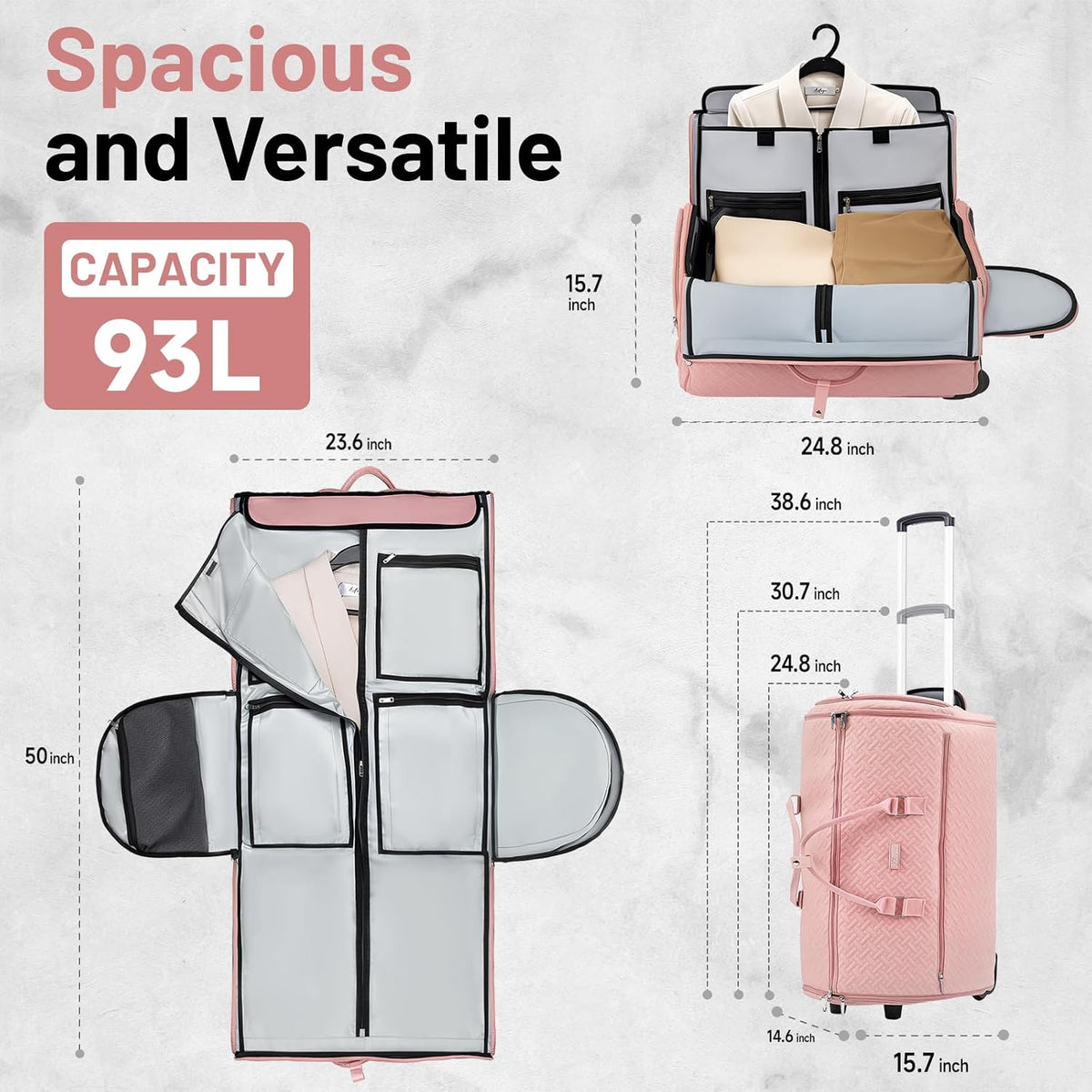 93L Carry on Garment Duffle Bag with Wheels, Folding Convertible Rolling Garment Bag for Travel with Shoes Compartment, Wheeled Waterproof Suit Bag Travel for Men Women