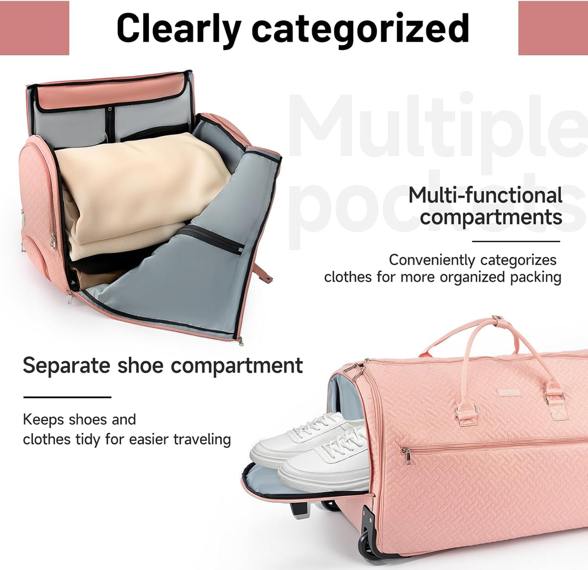 93L Carry on Garment Duffle Bag with Wheels, Folding Convertible Rolling Garment Bag for Travel with Shoes Compartment, Wheeled Waterproof Suit Bag Travel for Men Women