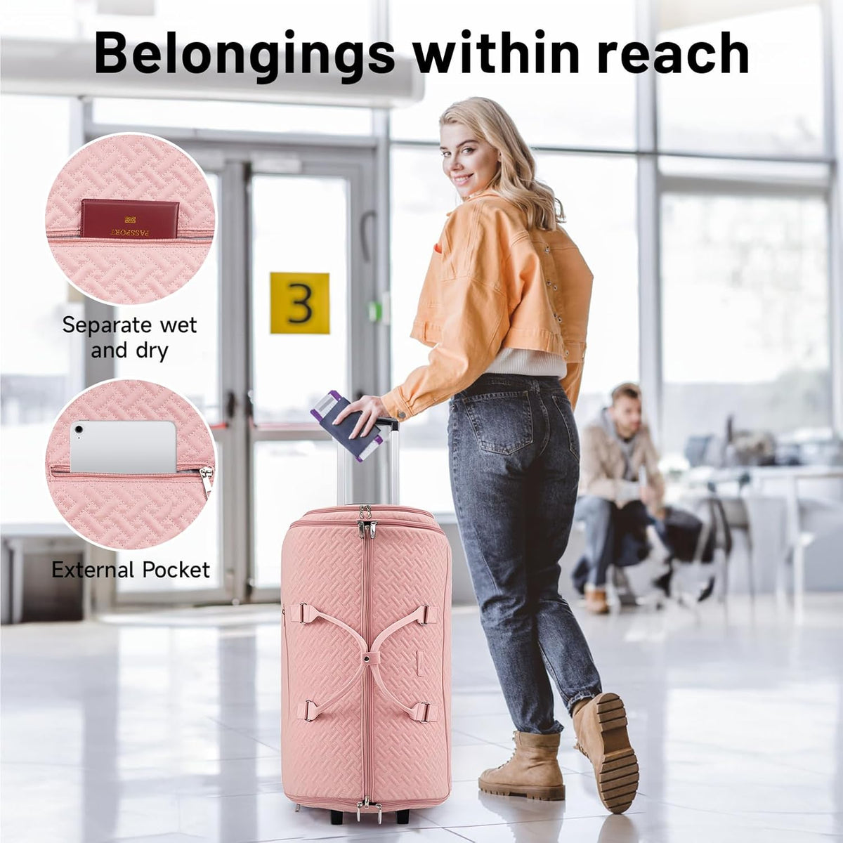 93L Carry on Garment Duffle Bag with Wheels, Folding Convertible Rolling Garment Bag for Travel with Shoes Compartment, Wheeled Waterproof Suit Bag Travel for Men Women