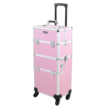 2 in 1 Rolling Makeup Train Case, Travel Makeup Organizer Cosmetic Display Case, Aluminum Cosmetology Supply Suitcase on Wheels, Beauty Storage Luggage Lockable w/4 Removable Wheels (Black)
