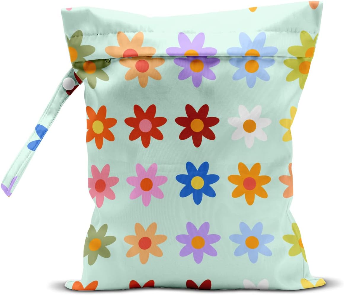 Wet Bag Wet Dry Bag Wet Bag for Swimsuit Travel Beach Pool Diapers Dirty Yoga Gym Clothes Toiletries Makeup Bag Waterproof Reusable Cute Daisy Floral Flower