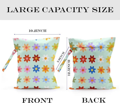 Wet Bag Wet Dry Bag Wet Bag for Swimsuit Travel Beach Pool Diapers Dirty Yoga Gym Clothes Toiletries Makeup Bag Waterproof Reusable Cute Daisy Floral Flower