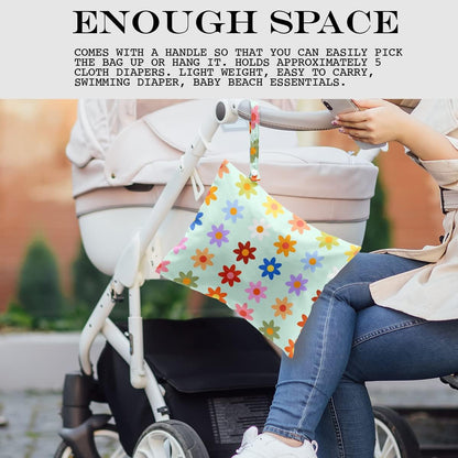 Wet Bag Wet Dry Bag Wet Bag for Swimsuit Travel Beach Pool Diapers Dirty Yoga Gym Clothes Toiletries Makeup Bag Waterproof Reusable Cute Daisy Floral Flower