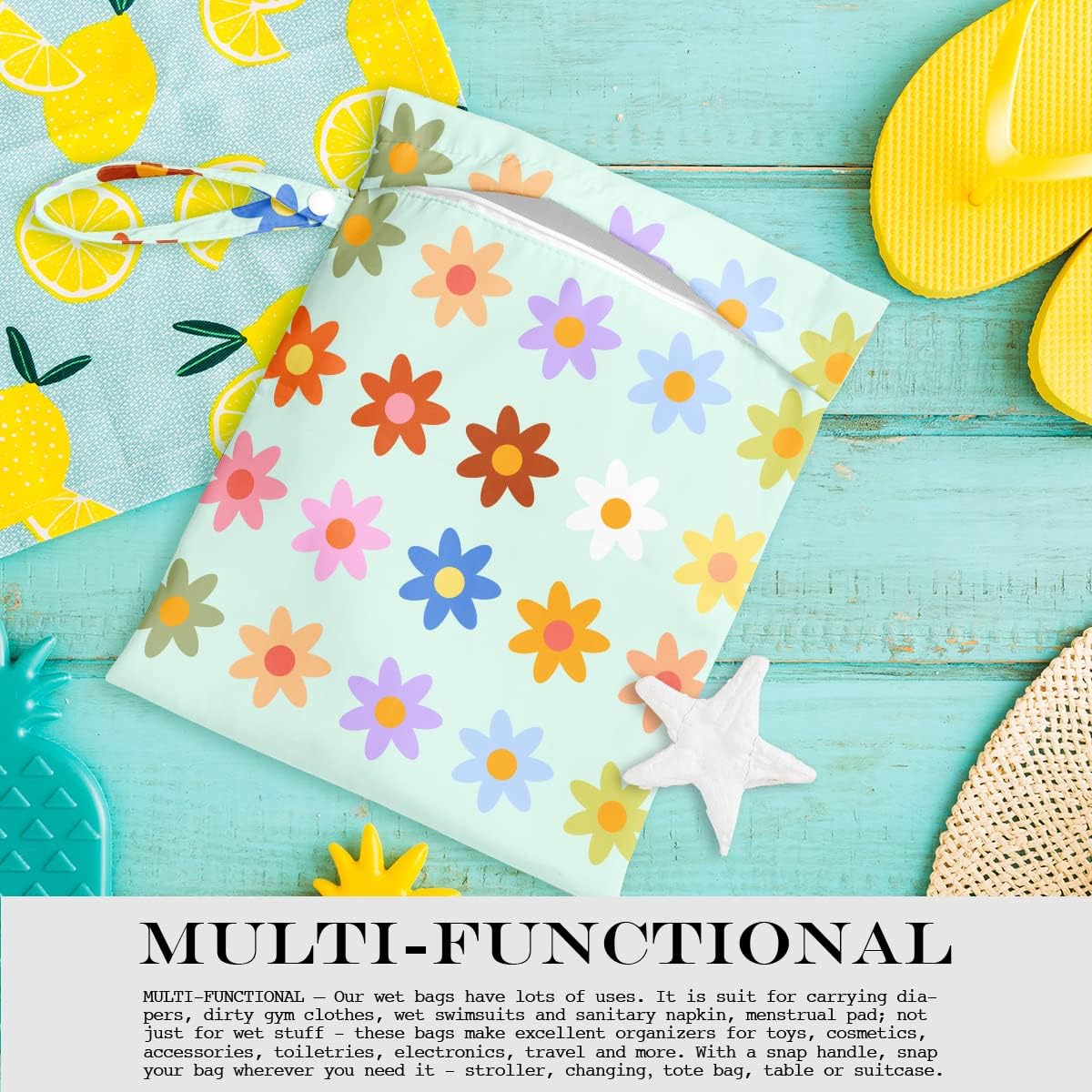 Wet Bag Wet Dry Bag Wet Bag for Swimsuit Travel Beach Pool Diapers Dirty Yoga Gym Clothes Toiletries Makeup Bag Waterproof Reusable Cute Daisy Floral Flower