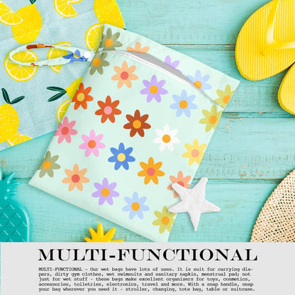 Wet Bag Wet Dry Bag Wet Bag for Swimsuit Travel Beach Pool Diapers Dirty Yoga Gym Clothes Toiletries Makeup Bag Waterproof Reusable Cute Daisy Floral Flower