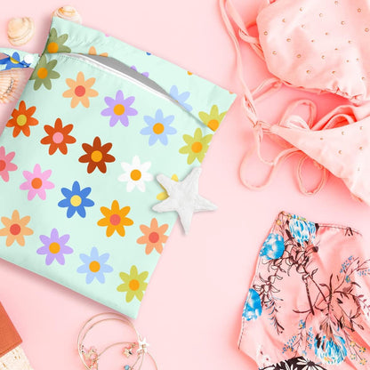 Wet Bag Wet Dry Bag Wet Bag for Swimsuit Travel Beach Pool Diapers Dirty Yoga Gym Clothes Toiletries Makeup Bag Waterproof Reusable Cute Daisy Floral Flower
