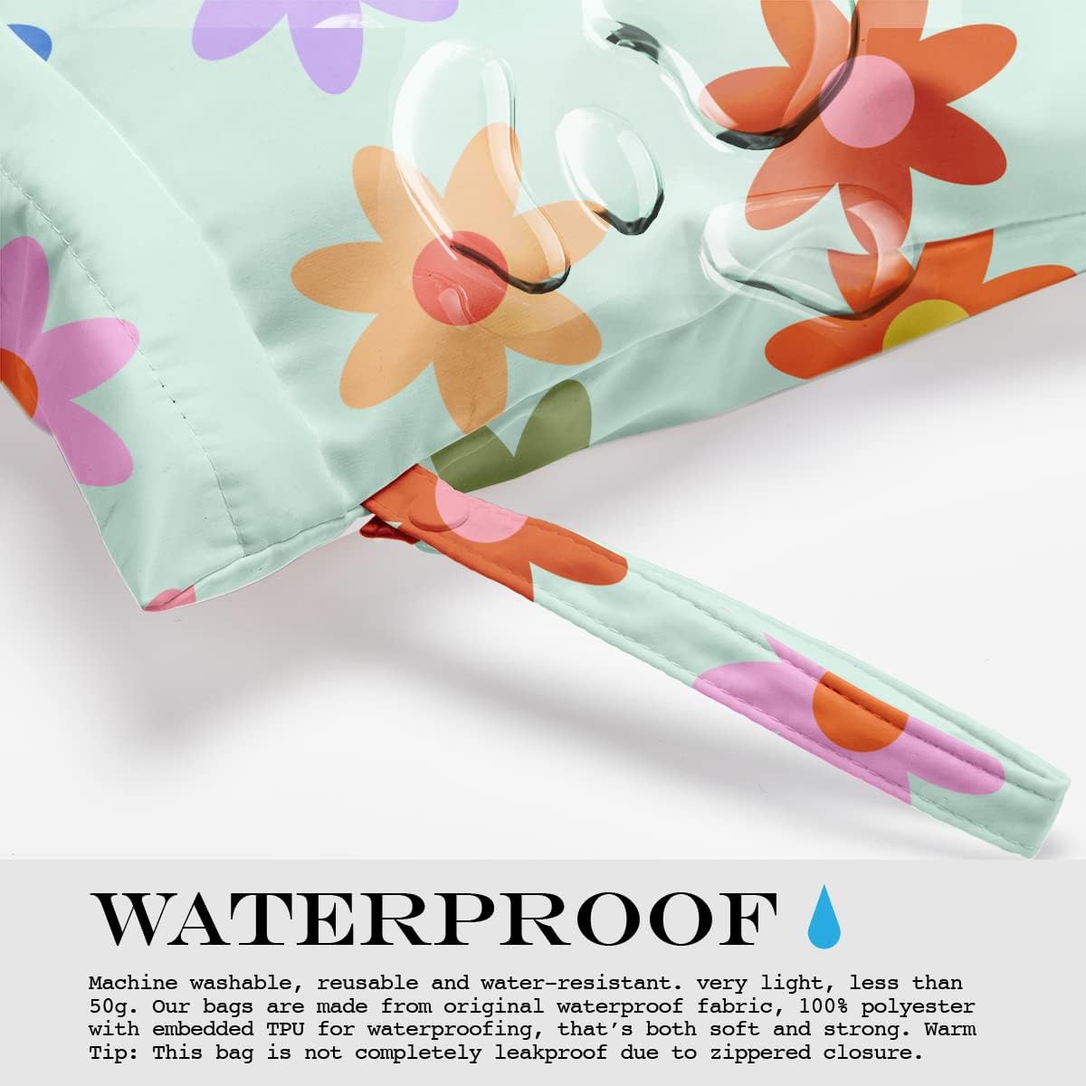 Wet Bag Wet Dry Bag Wet Bag for Swimsuit Travel Beach Pool Diapers Dirty Yoga Gym Clothes Toiletries Makeup Bag Waterproof Reusable Cute Daisy Floral Flower