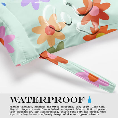 Wet Bag Wet Dry Bag Wet Bag for Swimsuit Travel Beach Pool Diapers Dirty Yoga Gym Clothes Toiletries Makeup Bag Waterproof Reusable Cute Daisy Floral Flower