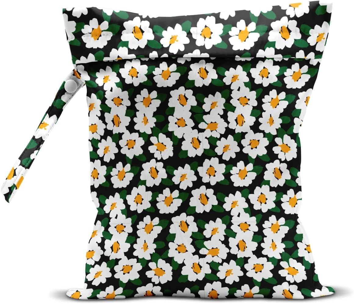 Wet Bag Wet Dry Bag Wet Bag for Swimsuit Travel Beach Pool Diapers Dirty Yoga Gym Clothes Toiletries Makeup Bag Waterproof Reusable Cute Daisy Floral Flower
