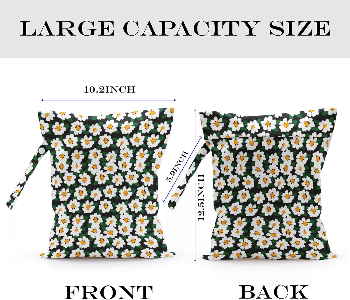 Wet Bag Wet Dry Bag Wet Bag for Swimsuit Travel Beach Pool Diapers Dirty Yoga Gym Clothes Toiletries Makeup Bag Waterproof Reusable Cute Daisy Floral Flower