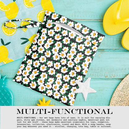 Wet Bag Wet Dry Bag Wet Bag for Swimsuit Travel Beach Pool Diapers Dirty Yoga Gym Clothes Toiletries Makeup Bag Waterproof Reusable Cute Daisy Floral Flower