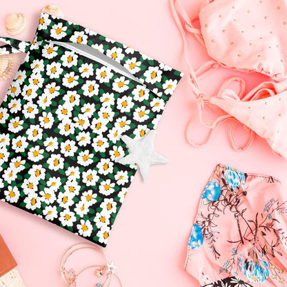 Wet Bag Wet Dry Bag Wet Bag for Swimsuit Travel Beach Pool Diapers Dirty Yoga Gym Clothes Toiletries Makeup Bag Waterproof Reusable Cute Daisy Floral Flower