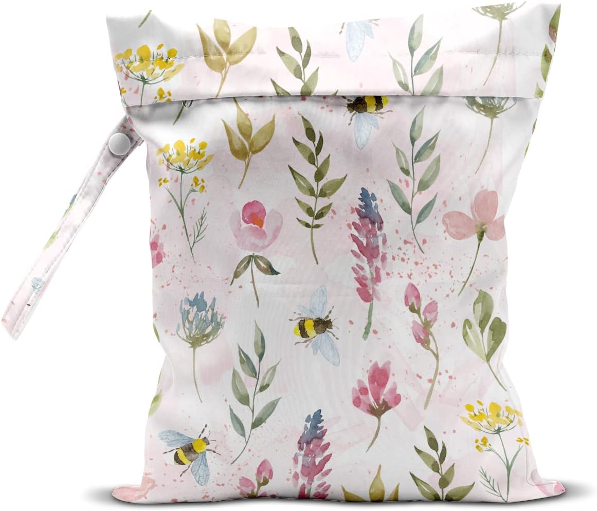 Wet Bag Wet Dry Bag Wet Bag for Swimsuit Travel Beach Pool Diapers Dirty Yoga Gym Clothes Toiletries Makeup Bag Waterproof Reusable Cute Daisy Floral Flower