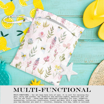 Wet Bag Wet Dry Bag Wet Bag for Swimsuit Travel Beach Pool Diapers Dirty Yoga Gym Clothes Toiletries Makeup Bag Waterproof Reusable Cute Daisy Floral Flower