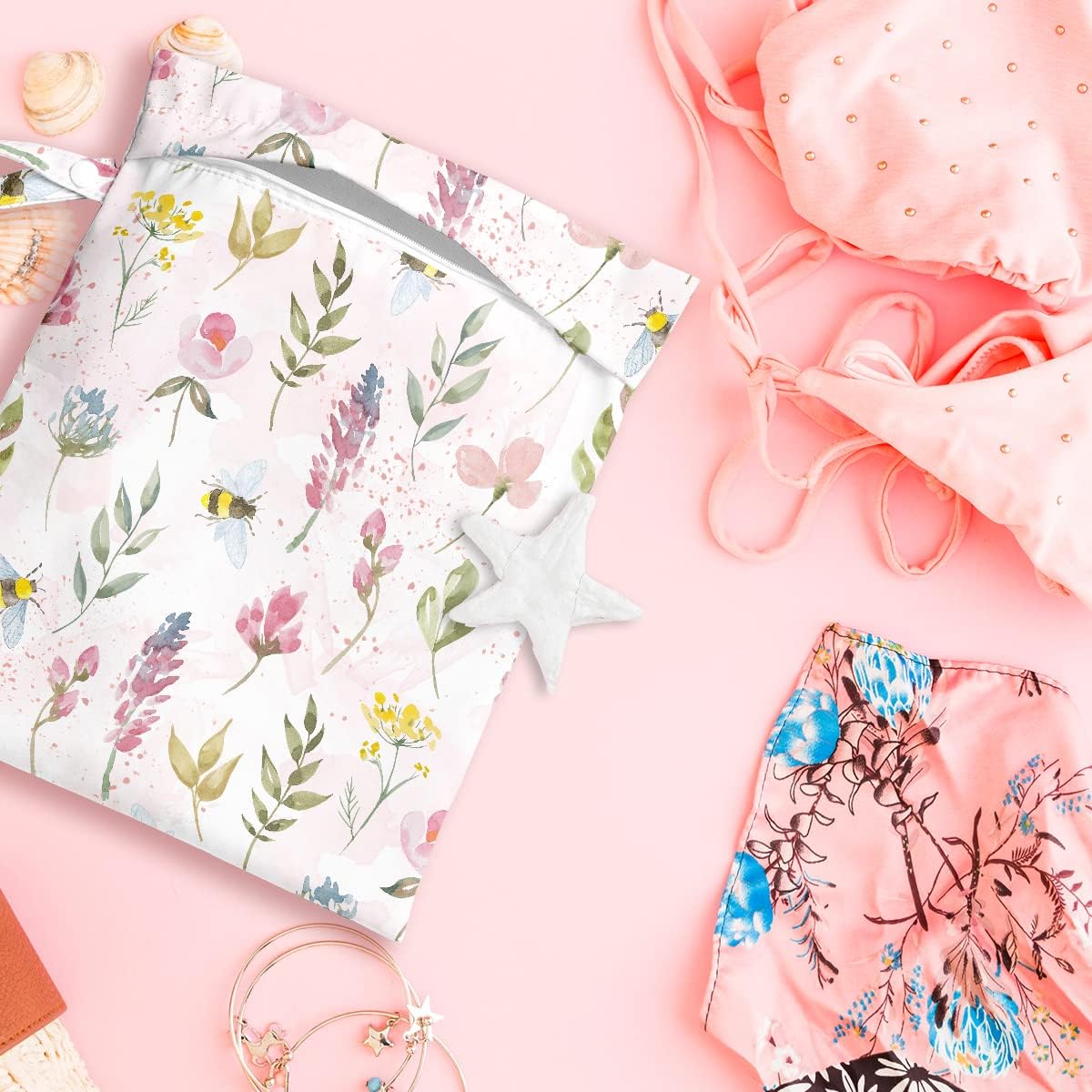Wet Bag Wet Dry Bag Wet Bag for Swimsuit Travel Beach Pool Diapers Dirty Yoga Gym Clothes Toiletries Makeup Bag Waterproof Reusable Cute Daisy Floral Flower