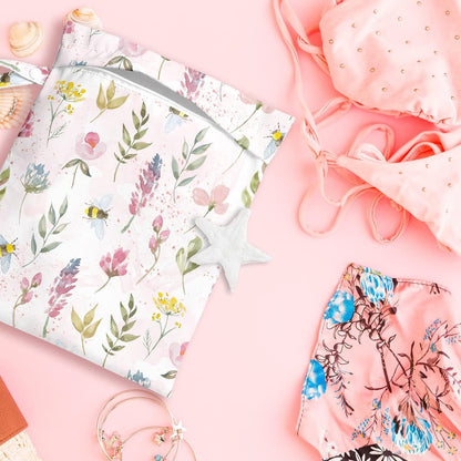Wet Bag Wet Dry Bag Wet Bag for Swimsuit Travel Beach Pool Diapers Dirty Yoga Gym Clothes Toiletries Makeup Bag Waterproof Reusable Cute Daisy Floral Flower