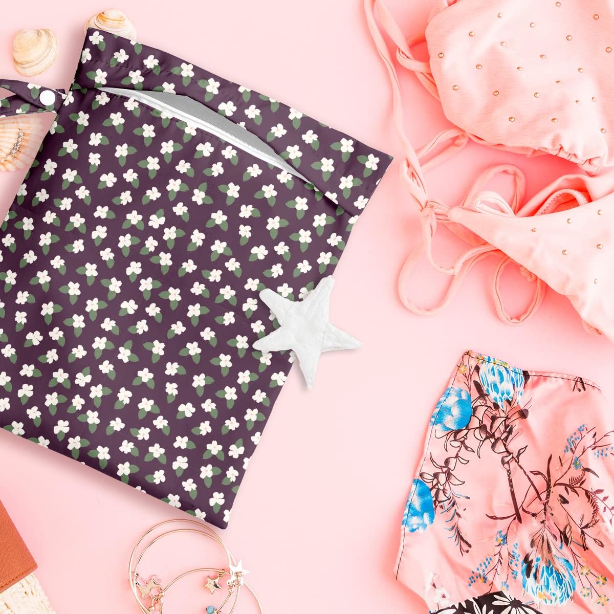 Wet Bag Wet Dry Bag Wet Bag for Swimsuit Travel Beach Pool Diapers Dirty Yoga Gym Clothes Toiletries Makeup Bag Waterproof Reusable Cute Daisy Floral Flower