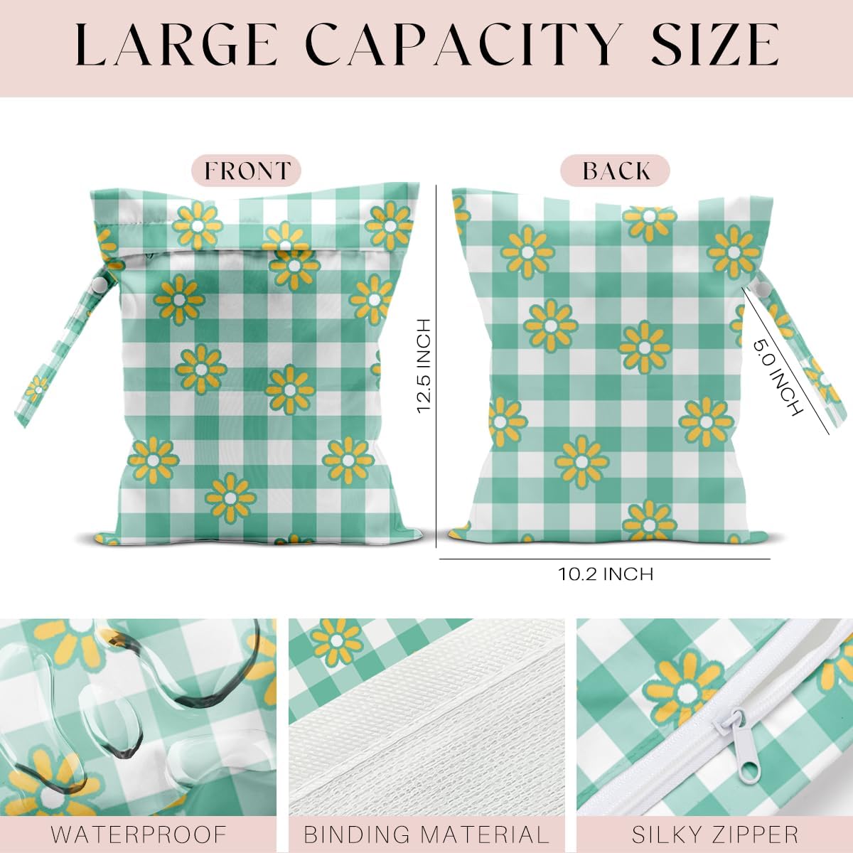 Wet Bag Wet Dry Bag Wet Bag for Swimsuit Travel Beach Pool Diapers Dirty Yoga Gym Clothes Toiletries Makeup Bag Waterproof Reusable Cute Daisy Floral Flower