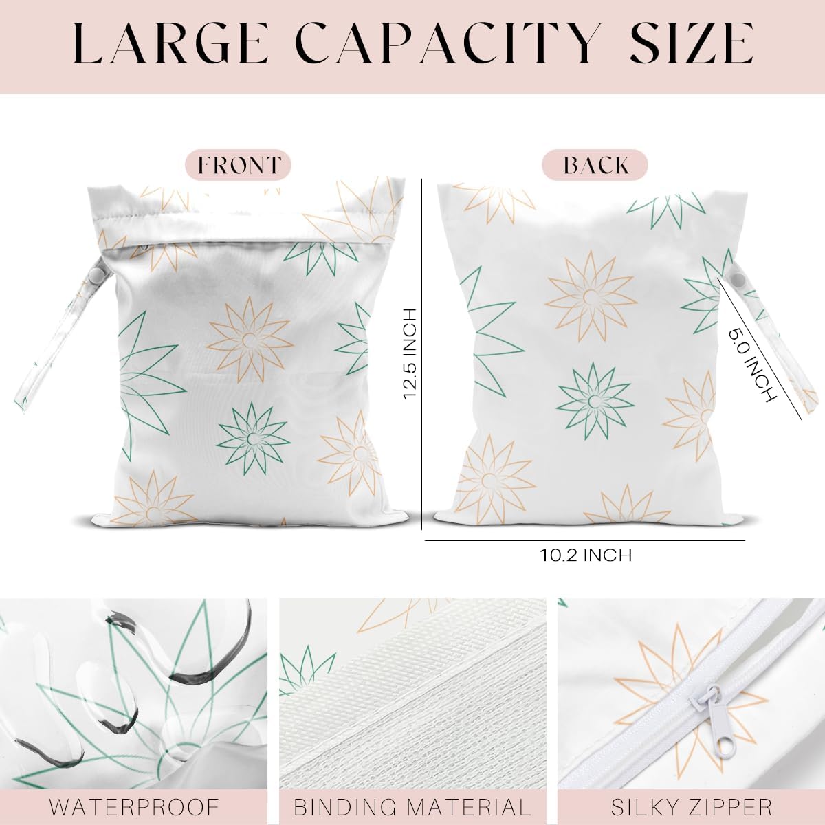 Wet Bag Wet Dry Bag Wet Bag for Swimsuit Travel Beach Pool Diapers Dirty Yoga Gym Clothes Toiletries Makeup Bag Waterproof Reusable Cute Daisy Floral Flower
