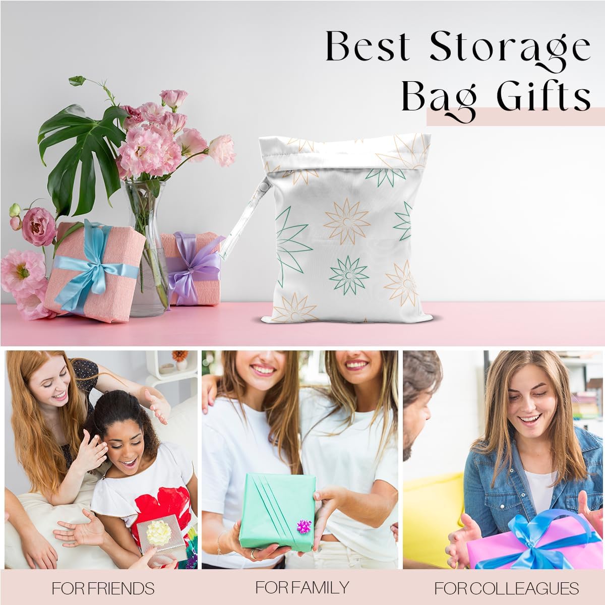 Wet Bag Wet Dry Bag Wet Bag for Swimsuit Travel Beach Pool Diapers Dirty Yoga Gym Clothes Toiletries Makeup Bag Waterproof Reusable Cute Daisy Floral Flower