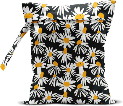 Wet Bag Wet Dry Bag Wet Bag for Swimsuit Travel Beach Pool Diapers Dirty Yoga Gym Clothes Toiletries Makeup Bag Waterproof Reusable Cute Daisy Floral Flower