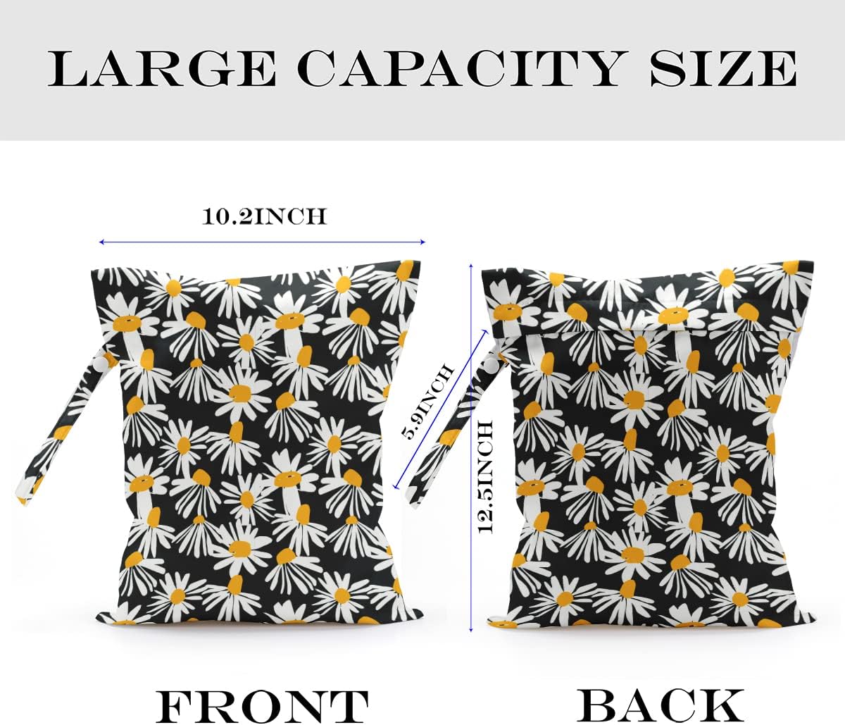 Wet Bag Wet Dry Bag Wet Bag for Swimsuit Travel Beach Pool Diapers Dirty Yoga Gym Clothes Toiletries Makeup Bag Waterproof Reusable Cute Daisy Floral Flower