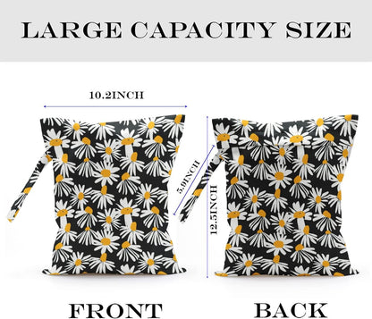 Wet Bag Wet Dry Bag Wet Bag for Swimsuit Travel Beach Pool Diapers Dirty Yoga Gym Clothes Toiletries Makeup Bag Waterproof Reusable Cute Daisy Floral Flower