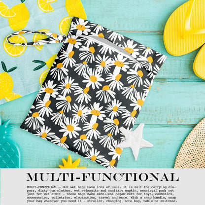 Wet Bag Wet Dry Bag Wet Bag for Swimsuit Travel Beach Pool Diapers Dirty Yoga Gym Clothes Toiletries Makeup Bag Waterproof Reusable Cute Daisy Floral Flower