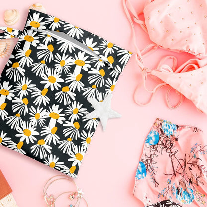 Wet Bag Wet Dry Bag Wet Bag for Swimsuit Travel Beach Pool Diapers Dirty Yoga Gym Clothes Toiletries Makeup Bag Waterproof Reusable Cute Daisy Floral Flower