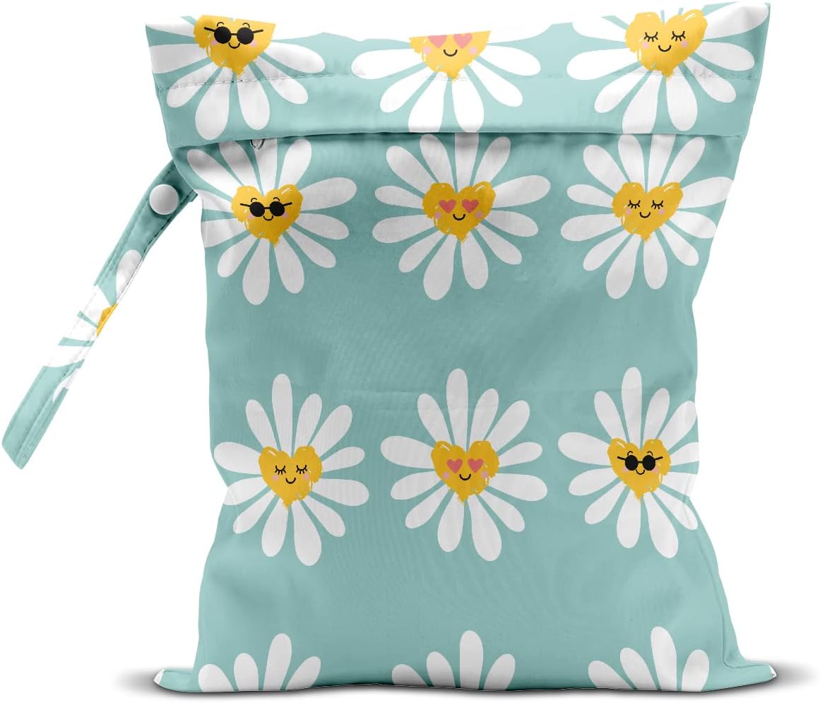 Wet Bag Wet Dry Bag Wet Bag for Swimsuit Travel Beach Pool Diapers Dirty Yoga Gym Clothes Toiletries Makeup Bag Waterproof Reusable Cute Daisy Floral Flower