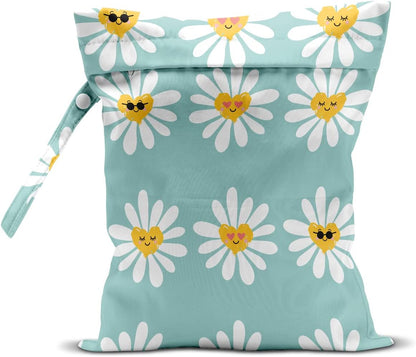 Wet Bag Wet Dry Bag Wet Bag for Swimsuit Travel Beach Pool Diapers Dirty Yoga Gym Clothes Toiletries Makeup Bag Waterproof Reusable Cute Daisy Floral Flower