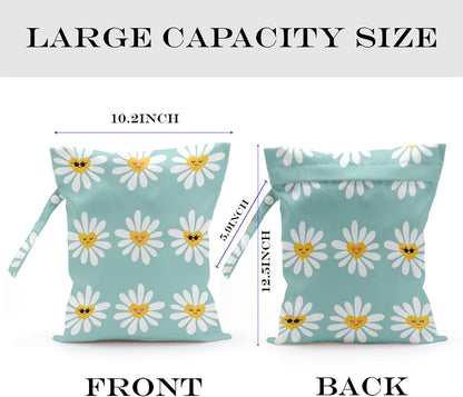 Wet Bag Wet Dry Bag Wet Bag for Swimsuit Travel Beach Pool Diapers Dirty Yoga Gym Clothes Toiletries Makeup Bag Waterproof Reusable Cute Daisy Floral Flower