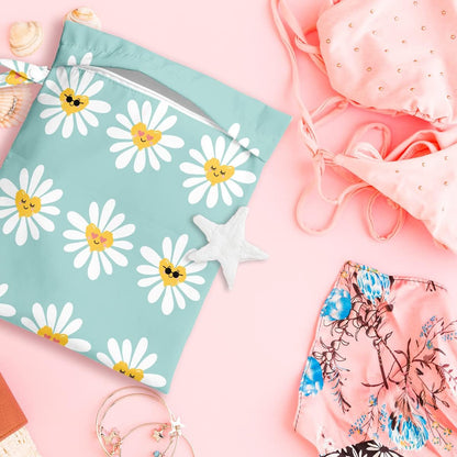 Wet Bag Wet Dry Bag Wet Bag for Swimsuit Travel Beach Pool Diapers Dirty Yoga Gym Clothes Toiletries Makeup Bag Waterproof Reusable Cute Daisy Floral Flower