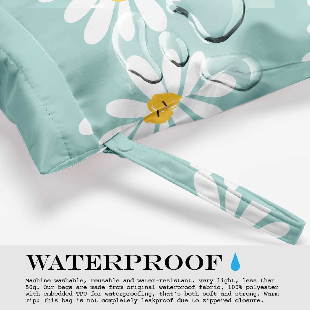 Wet Bag Wet Dry Bag Wet Bag for Swimsuit Travel Beach Pool Diapers Dirty Yoga Gym Clothes Toiletries Makeup Bag Waterproof Reusable Cute Daisy Floral Flower