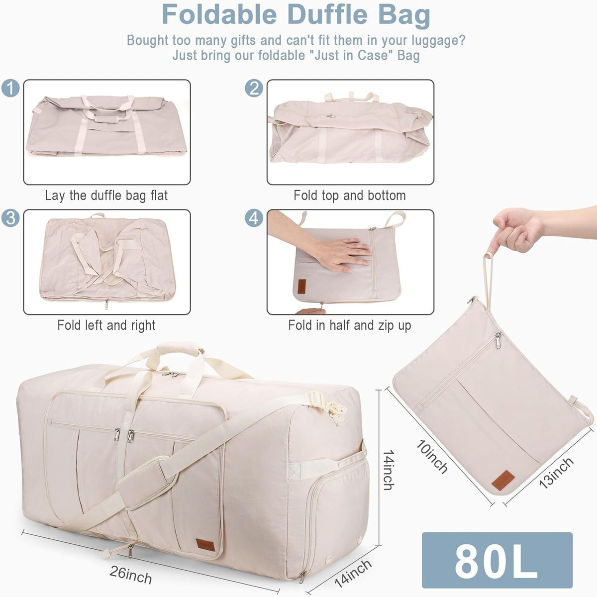 80L EXTRA LARGE Duffle Bag for Travel, 26" Foldable Travel Duffel Bag with Shoe Compartment for Men Women, Waterproof & Tear Resistant (Black, EXTRA LARGE, 80L)