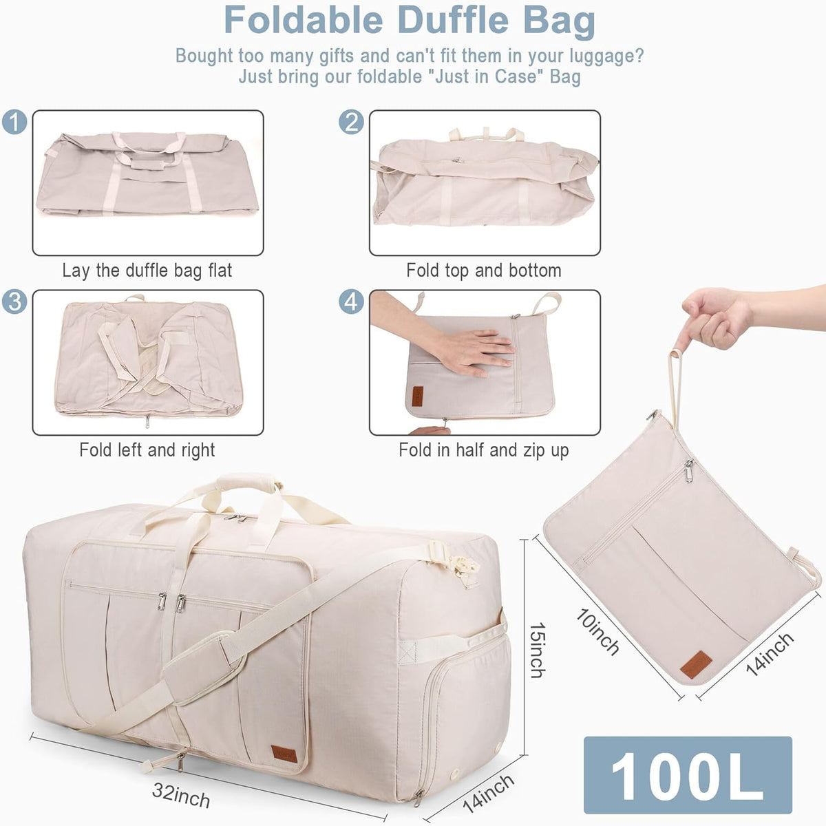 80L EXTRA LARGE Duffle Bag for Travel, 26" Foldable Travel Duffel Bag with Shoe Compartment for Men Women, Waterproof & Tear Resistant (Black, EXTRA LARGE, 80L)