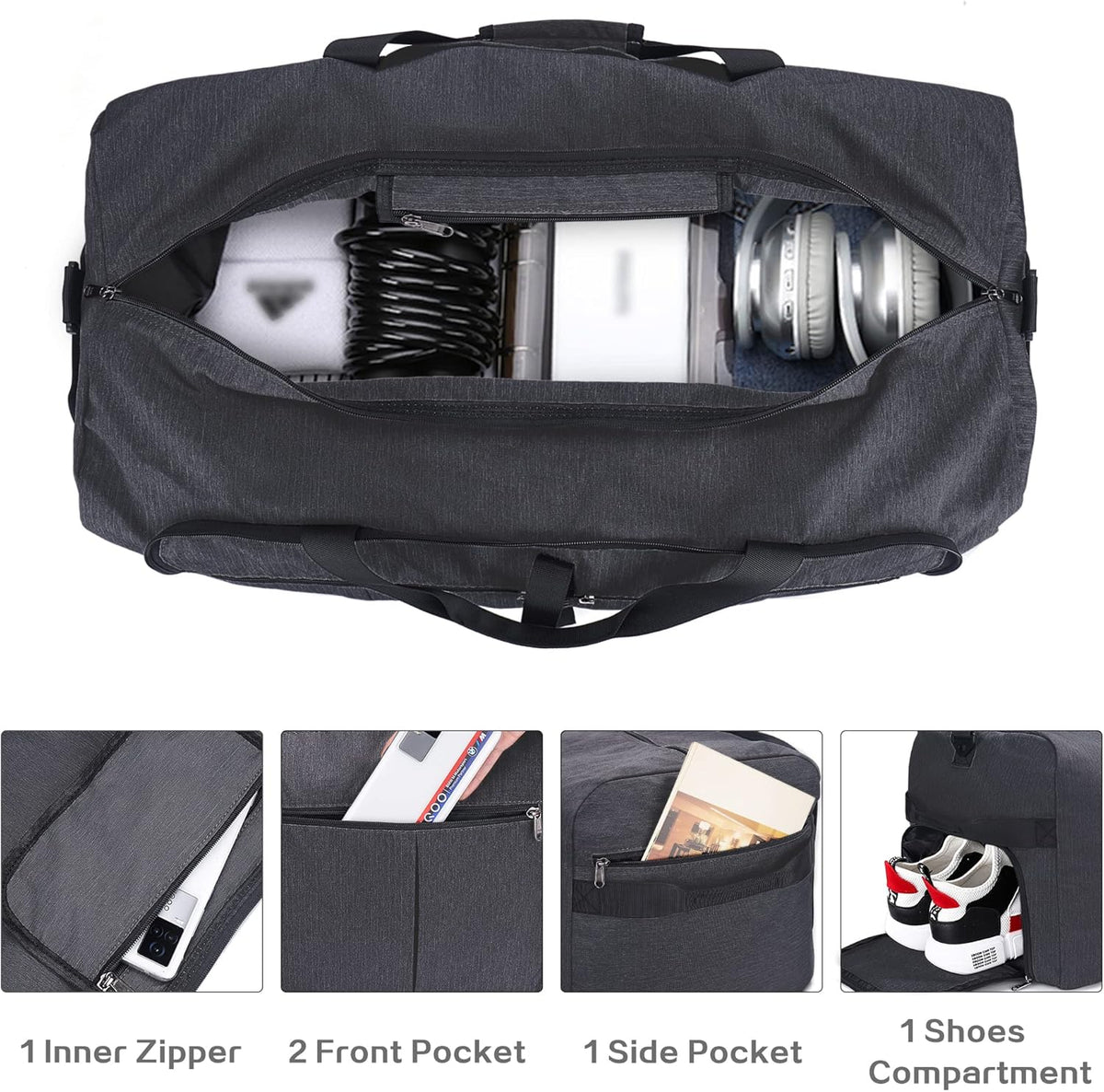 80L EXTRA LARGE Duffle Bag for Travel, 26" Foldable Travel Duffel Bag with Shoe Compartment for Men Women, Waterproof & Tear Resistant (Black, EXTRA LARGE, 80L)