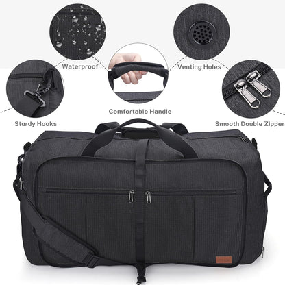 80L EXTRA LARGE Duffle Bag for Travel, 26" Foldable Travel Duffel Bag with Shoe Compartment for Men Women, Waterproof & Tear Resistant (Black, EXTRA LARGE, 80L)