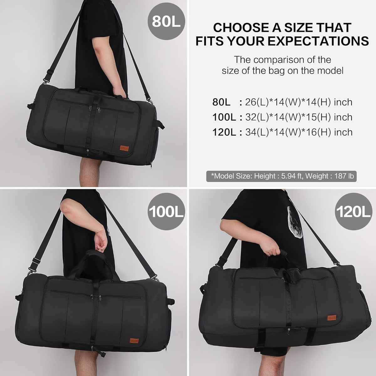 80L EXTRA LARGE Duffle Bag for Travel, 26" Foldable Travel Duffel Bag with Shoe Compartment for Men Women, Waterproof & Tear Resistant (Black, EXTRA LARGE, 80L)