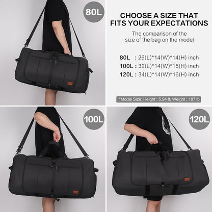 80L EXTRA LARGE Duffle Bag for Travel, 26" Foldable Travel Duffel Bag with Shoe Compartment for Men Women, Waterproof & Tear Resistant (Black, EXTRA LARGE, 80L)