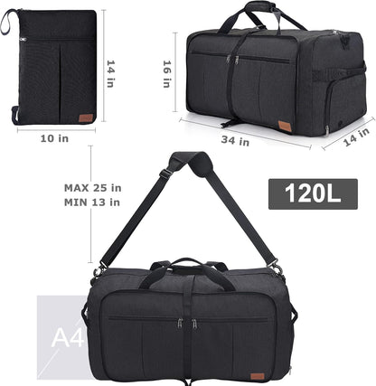 80L EXTRA LARGE Duffle Bag for Travel, 26" Foldable Travel Duffel Bag with Shoe Compartment for Men Women, Waterproof & Tear Resistant (Black, EXTRA LARGE, 80L)